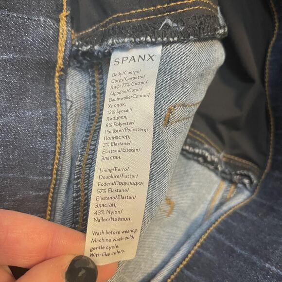 Spanx Jeans Womens Small Blue Distressed Skinny Stretch Pull On Denim Casual - Picture 7 of 12